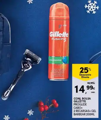 Continente Conj. Bolsa Gillette Proglida Cabo+2 Recargas+Gel Barbear 200ml promoção