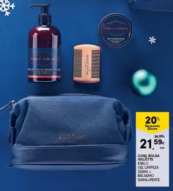Continente Conj. Bolsa Gillette King C Gel Limpeza 250ml+Bálsamo 100ml+Pente promoção