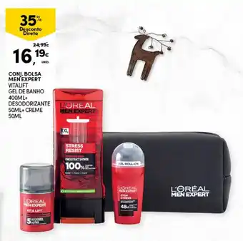Continente Conj. Bolsa Men Expert Vitalift Gel de Banho 400ml+Desodorizante 50ml+Creme 50ml promoção