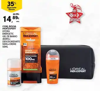 Conj. Bolsa Men Expert Hydra Energetic Gel de Banho 400ml+Desodorizante 50ml+Creme 50ml