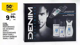 Continente Conj. Denim Performance Gel de Banho 250ml+Desodorizante Spray 150ml+Espuma Barbear 300ml+Cinto promoção
