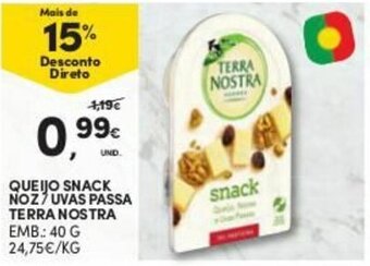 Continente Queijo Snack Noz/ Uvas Passa Terra Nostra 40g promoção