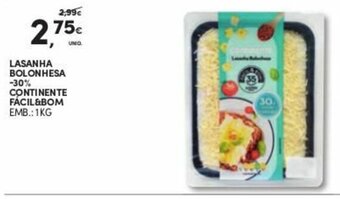 Continente Lasanha Bolonhesa -30% Continente Fácil&Bom 1kg promoção