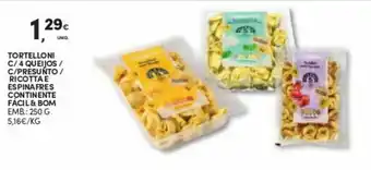 Continente TortelloniC/4 Queijos/ C/Presunto/Ricotta E Espinafres Continente Fácil&Bom 250g promoção