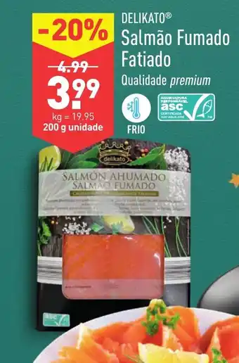 ALDI Delikato Salmão Fumado Fatiado 200g Unidade promoção