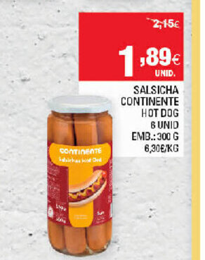 Continente Salsicha Continente Hot Dog 6 Unid 300g promoção