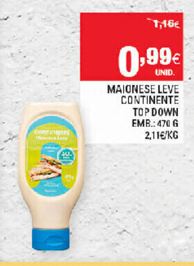 Continente Maionese Leve Continente Top Down 470g promoção