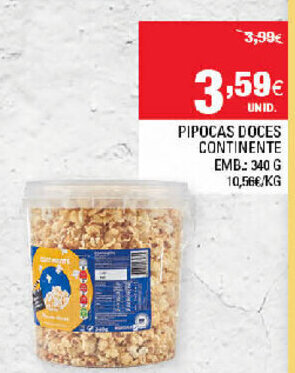 Continente Pipocas Doces Continente 340g promoção