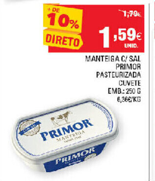 Manteiga C/Sal Primor Pasteurizada Cuvete 250g