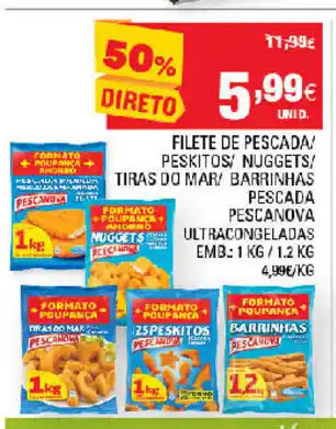 Continente Filete de Pascada/Peskitos/Nuggets Tiras do mar/ Barrinhas Pescada Pecanova 1kg promoção