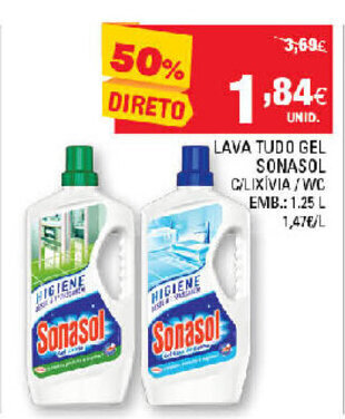 Continente Lava Tudo Gel Sonasol 1,25L promoção