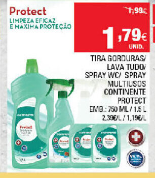 Continente Tira Gorduras/Lava Tubo/ Spray WC/Spray Multiusos Continente 750ml promoção