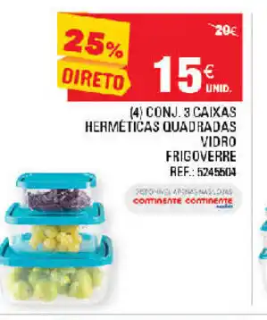 Continente (4) Conj. 3 Caixas Herméticas Quadradas Vidro promoção