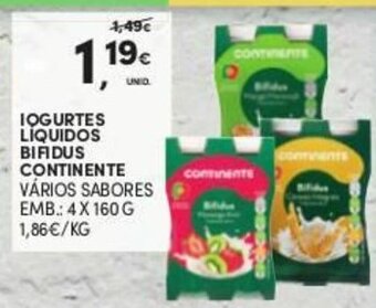 Continente Iogurte Líquido Bifidus Continente 4 x 160g promoção