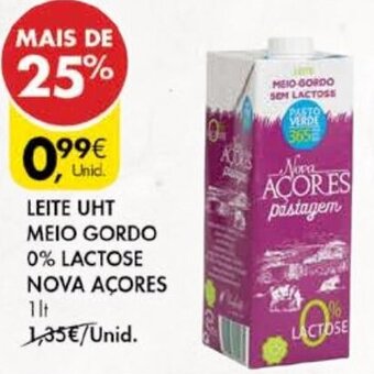 Pingo Doce Leite UHT Meio Gordo 0% Lactose Nova Açores 1lt promoção