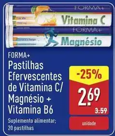 ALDI Forma+ - pastilhas efervescentes de vitamina c/mágénio + vitamina b6 promoção