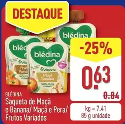 ALDI Blédina - saqueta de maçã e banana/ maçã e pera/ frutos promoção