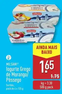 ALDI Milsani - logurte grego de morango/ pessego promoção