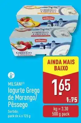 ALDI Milsani - logurte grego de morango/ pessego promoção