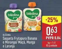 ALDI Blédina - saqueta frutapura banana e morango/ maçã, manga e laranja promoção