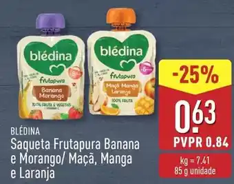 ALDI Blédina - saqueta frutapura banana e morango/ maçã, manga e laranja promoção