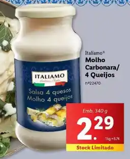 Lidl Italiamo - molho carbonara/ 4 queijos promoção