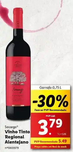 Lidl Sossego - vinho tinto regional alentejano promoção