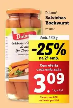 Lidl A+ - dulano salsichas bockwurst promoção