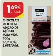 Pingo Doce Pura vida - chocolate de leite s/ adição de açúcar pura vida promoção