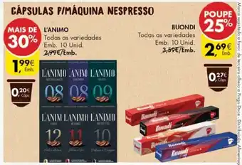 Pingo Doce Cápsulas P/Máquina Nepresso L'Animo 10Unid promoção