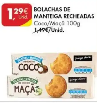 Pingo Doce Bolachas de Manteiga Recheadas Coco/Maçã 100g promoção