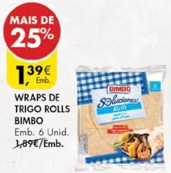 Pingo Doce Wraps de Trigo Rolls Bimbo 6 Unid promoção