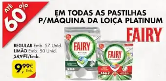 Pingo Doce Pastilhas p/Máquina da Loiça Platitum Fairy Regular 57 Unid/ Limão50 Unid promoção
