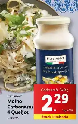 Lidl Italiamo - molho carbonara/ 4 queijos promoção