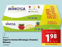 Lidl Mimosa - iogurte aroma morango/ananas/banana promoção