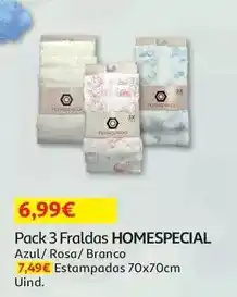 Auchan Homespecial - pack 3 fraldas azul 70x70cm cores promoção