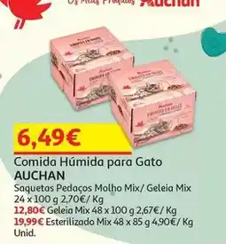 Auchan Auchan - comida húmida p/gato saq pedaços geleia mix 48x100g promoção