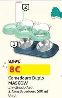 Auchan Mascow - comedouro duplo inclinado azul  84451 promoção