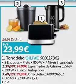 Auchan Qilive - torradeira 2 entradas :preto 600117362 850w - 7 níveis de intensidade promoção