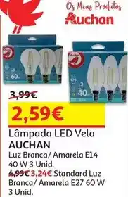 Auchan Auchan - lâmpada led vela :e14 40w equi luz br 3un promoção