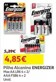 Auchan Energizer - pilha alcalina :max aa/lr6 bl 4+2 639058 promoção