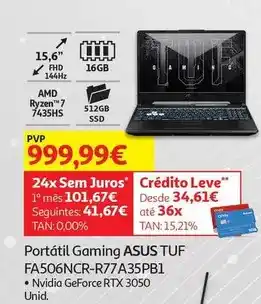 Auchan Asus - portátil gaming tuf fa506ncr-r77a35pb 1 promoção