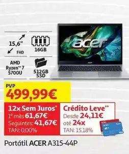 Auchan Acer - portátil a315-44p promoção