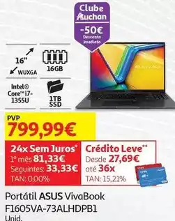 Auchan Auchan - portátil vivabook f1605va-73alhdpb1 promoção