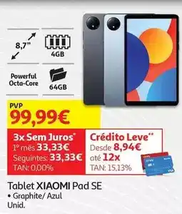 Auchan Xiaomi - tablet graphite gray 4/64gb pad se8.7 ecrã 8,7 promoção