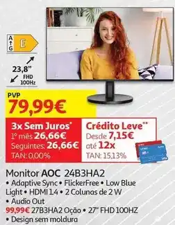 Auchan Aoc - monitor 23.8 fhd 100hz 24b3ha2 ecrã: 23,8 fhd 100hz promoção