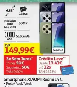 Auchan Xiaomi - smartphone:preto 6/128gb redmi 14c 6,88mediatek helio g81-ultra6gb128gb50mp5160mah promoção