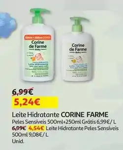 Auchan Corine de farme - leite hidratante p. sen. 500 ml+250 ml gratis promoção