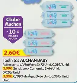 Auchan Auchan baby - toalhitas :refrescante c/aloe vera 3x72un promoção