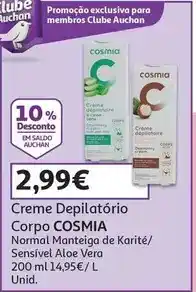 Auchan Cosmia - creme depilatório corpo pele normal mant. karité 200ml promoção